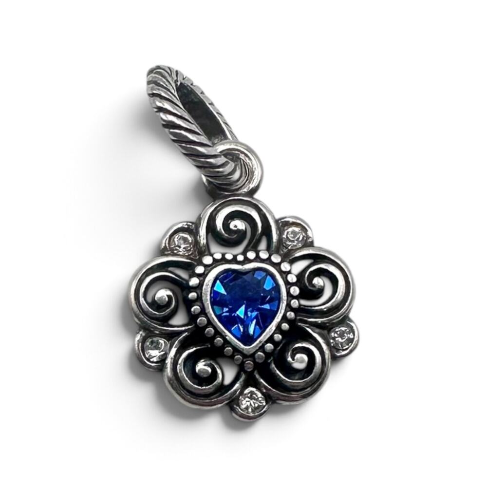 Brighton September Birthstone Blue Crystal Heart Dangle Charm Silver Plated